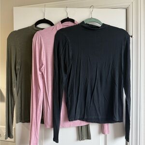 American Eagle Ribbed Long Sleeve Turtlenecks - Black, Pink, Green
